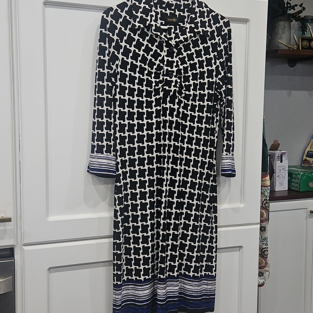 Laundry by Shelli Segal Black White Geometric Dress Sz 6 - Picture 7 of 7